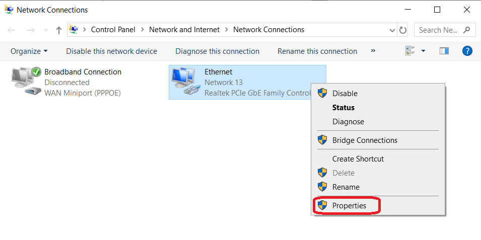 مشاهده کارت های شبکه در ویندوز